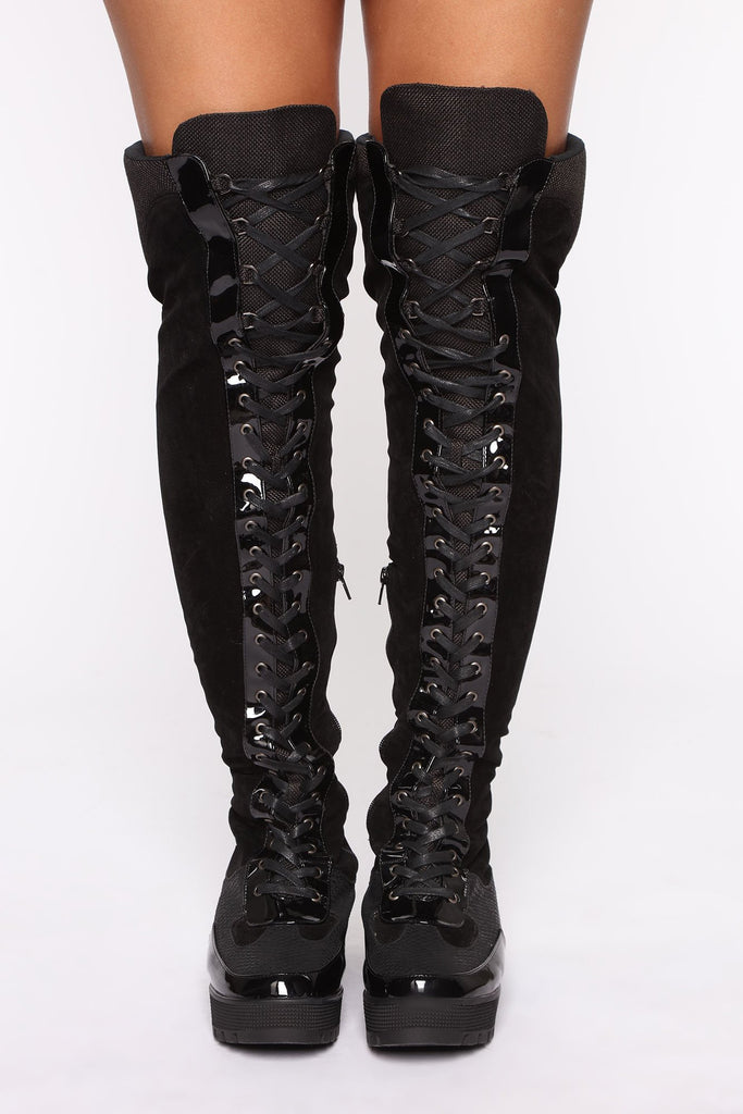 Miss Mischief Snake Over The Knee Boot - Black