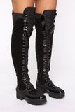 Miss Mischief Snake Over The Knee Boot - Black