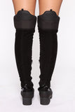 Miss Mischief Snake Over The Knee Boot - Black