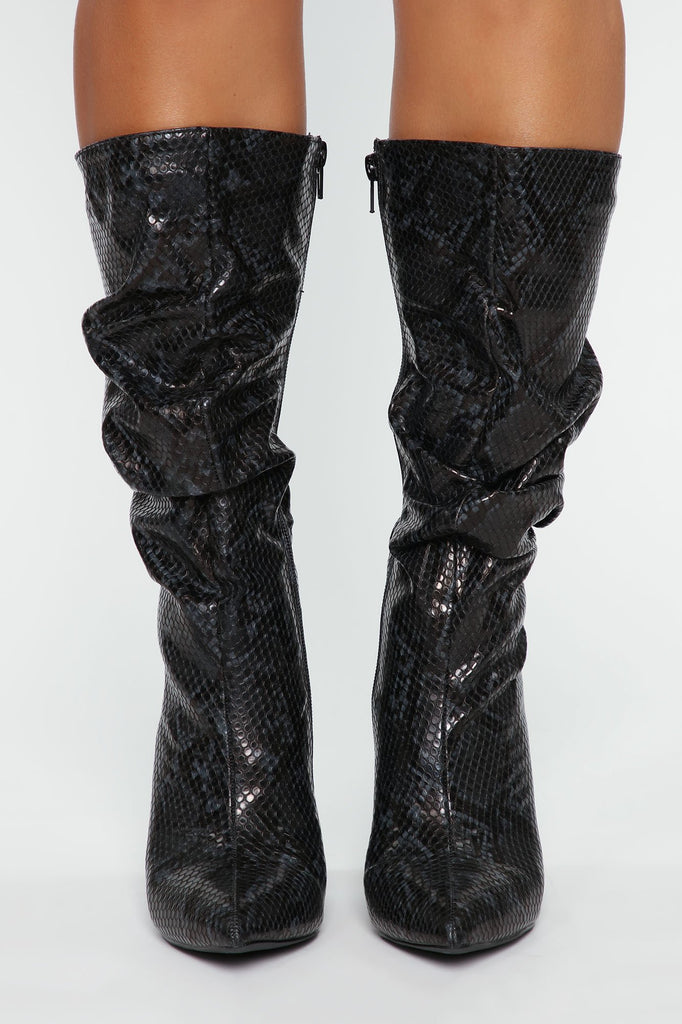 Bring It On Heeled Boots - Black Snake