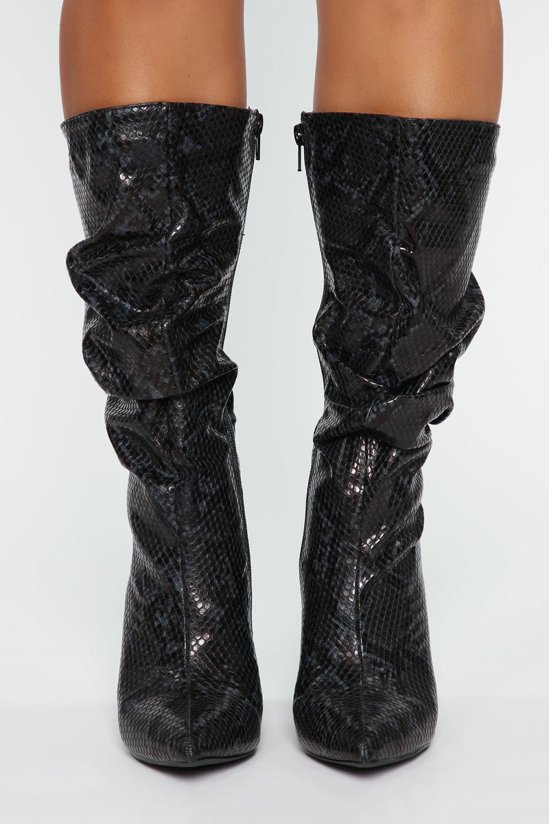 Bring It On Heeled Boots - Black Snake