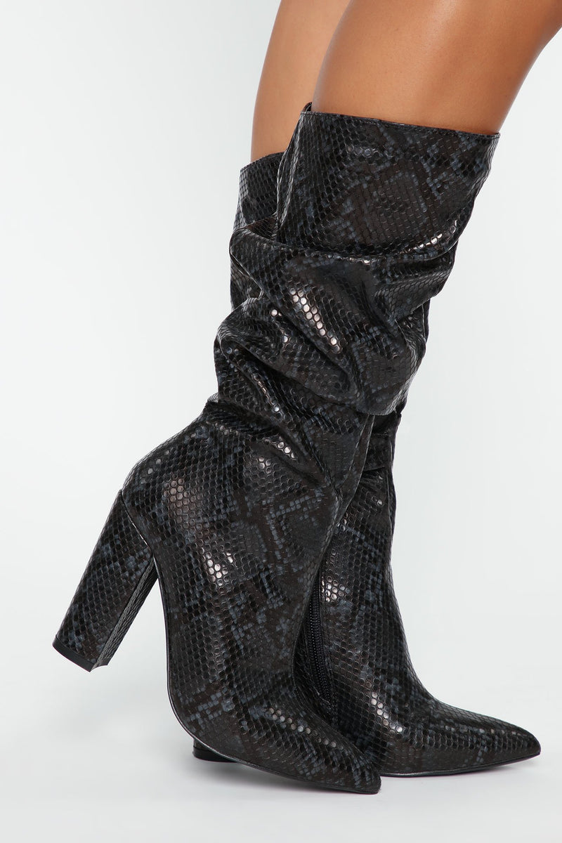 Bring It On Heeled Boots - Black Snake