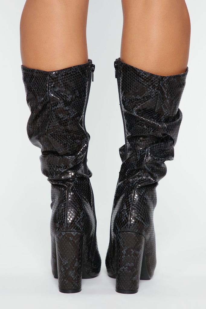 Bring It On Heeled Boots - Black Snake