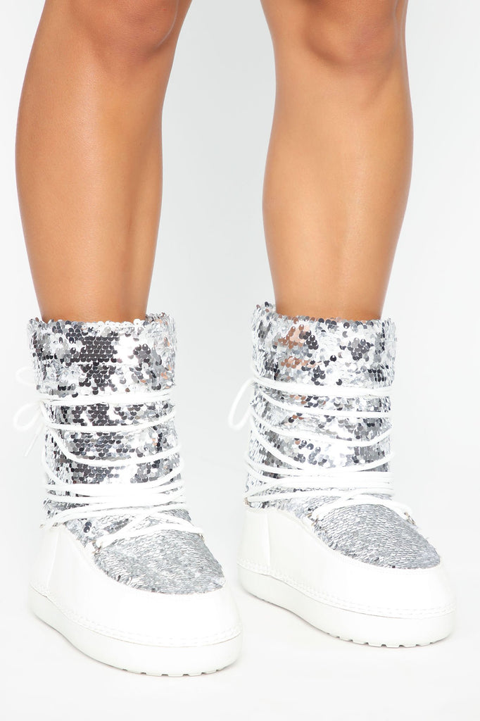 Walking On Gems Flat Boots - Silver
