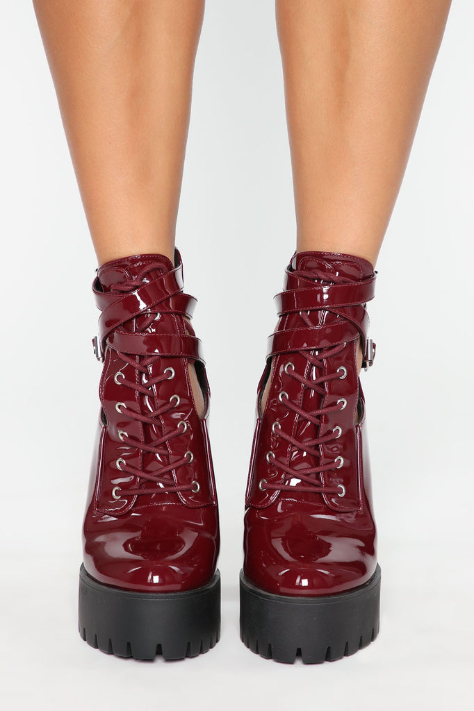 Higher Up Booties - Wine Patent