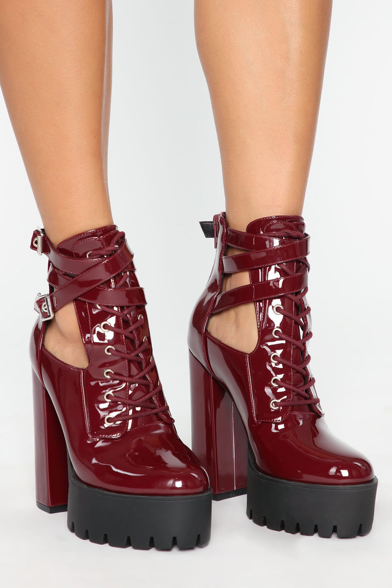Higher Up Booties - Wine Patent