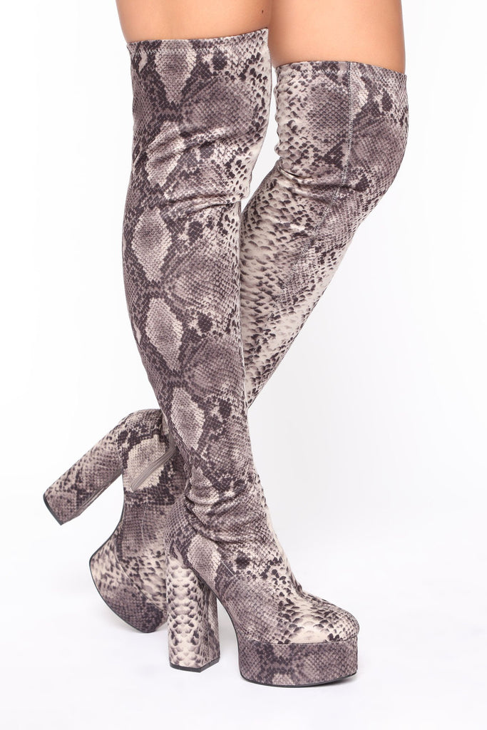 Studio Queen Thigh High Boots - Black/White Snake