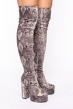Studio Queen Thigh High Boots - Black/White Snake