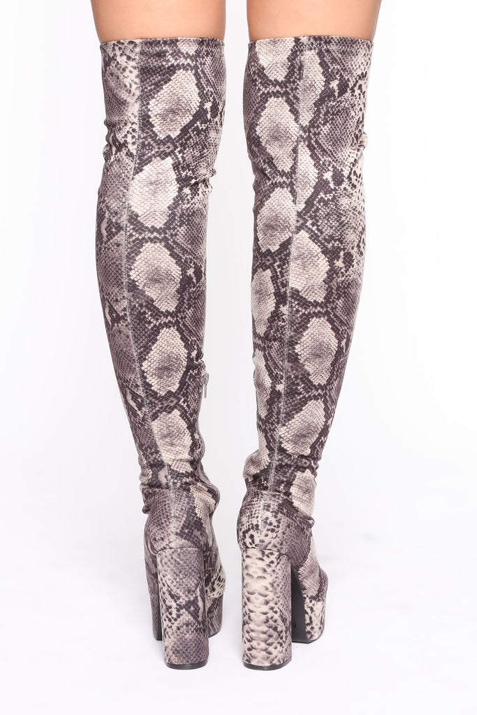 Studio Queen Thigh High Boots - Black/White Snake