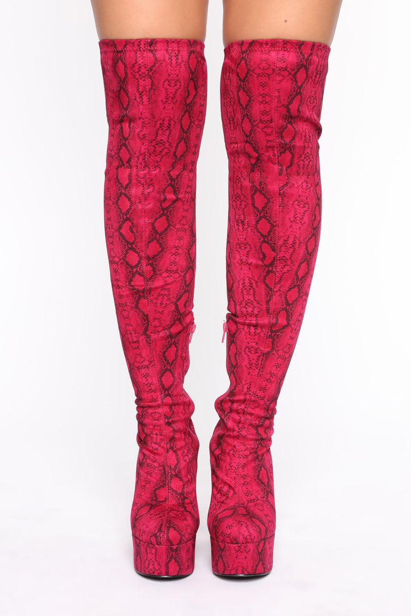 Studio Queen Thigh High Boots - Fuchsia Snake