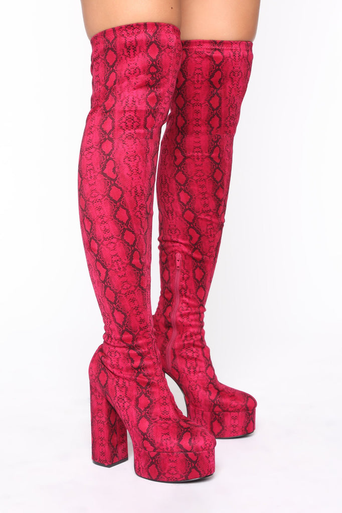 Studio Queen Thigh High Boots - Fuchsia Snake