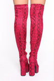 Studio Queen Thigh High Boots - Fuchsia Snake