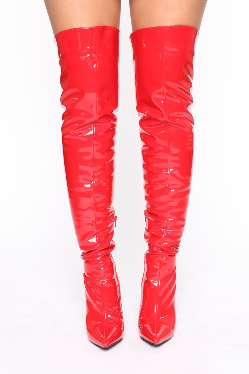 Living On The Edge Heeled Boots - Red