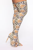 Misjudged Heeled Boots - Beige Snake