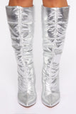 Puffing You Away Heeled Boots - Silver