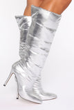 Puffing You Away Heeled Boots - Silver