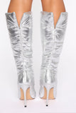 Puffing You Away Heeled Boots - Silver