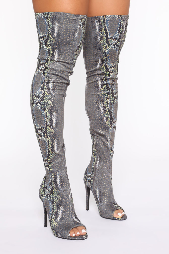 Misjudged Heeled Boots - Grey Snake