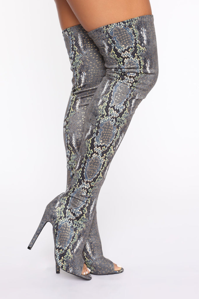 Misjudged Heeled Boots - Grey Snake