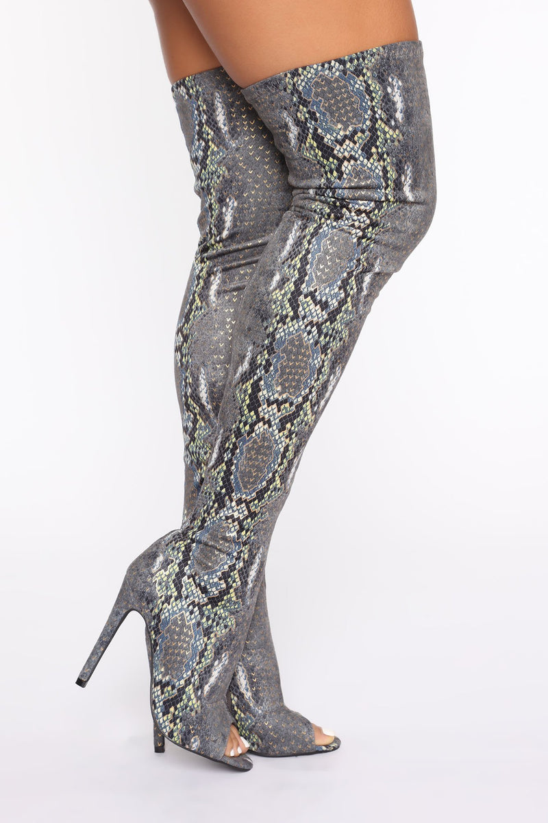 Misjudged Heeled Boots - Grey Snake