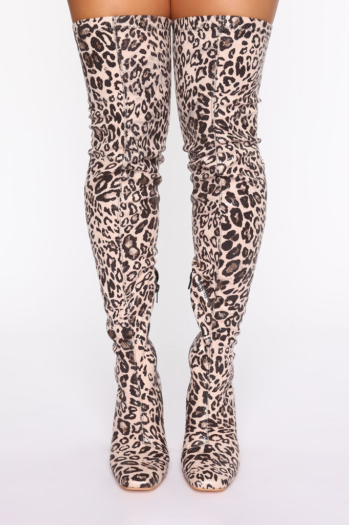 Wild Diva Heeled Boots - White Leopard