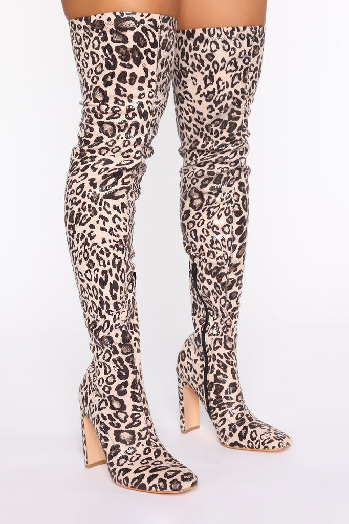 Wild Diva Heeled Boots - White Leopard