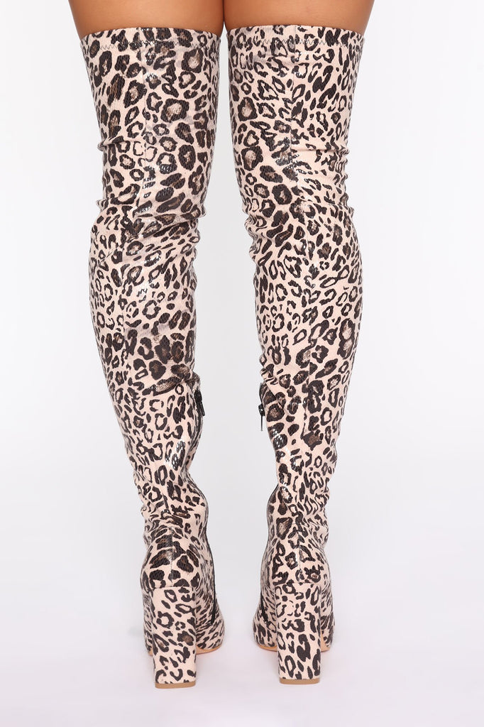 Wild Diva Heeled Boots - White Leopard