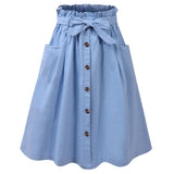 Button Through Dual Pocket Self Tie Paperbag Skirt