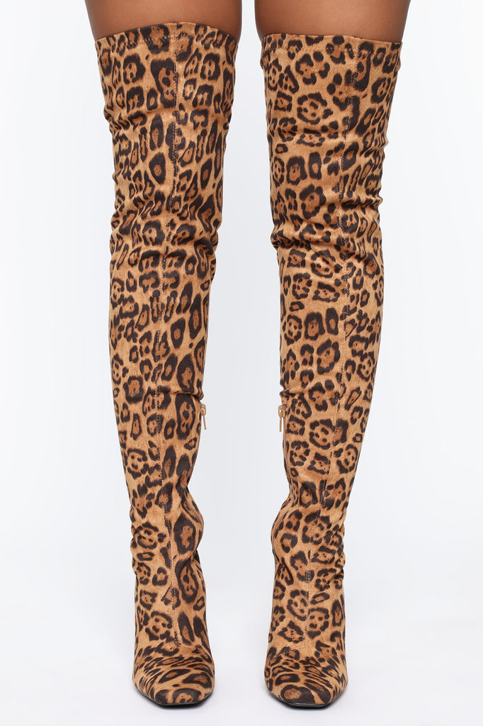 Wild Diva Heeled Boots - Brown Leopard