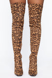 Wild Diva Heeled Boots - Brown Leopard