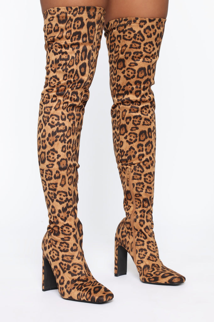 Wild Diva Heeled Boots - Brown Leopard