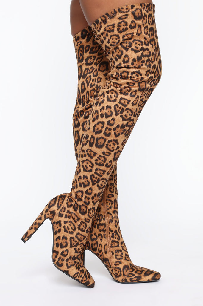 Wild Diva Heeled Boots - Brown Leopard
