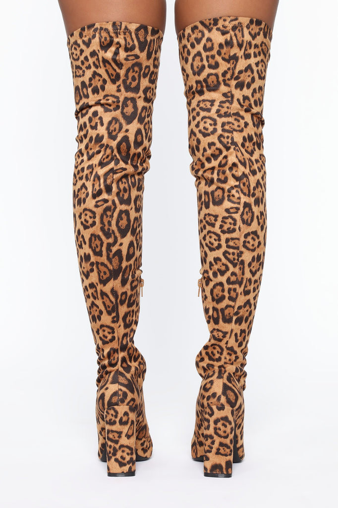 Wild Diva Heeled Boots - Brown Leopard