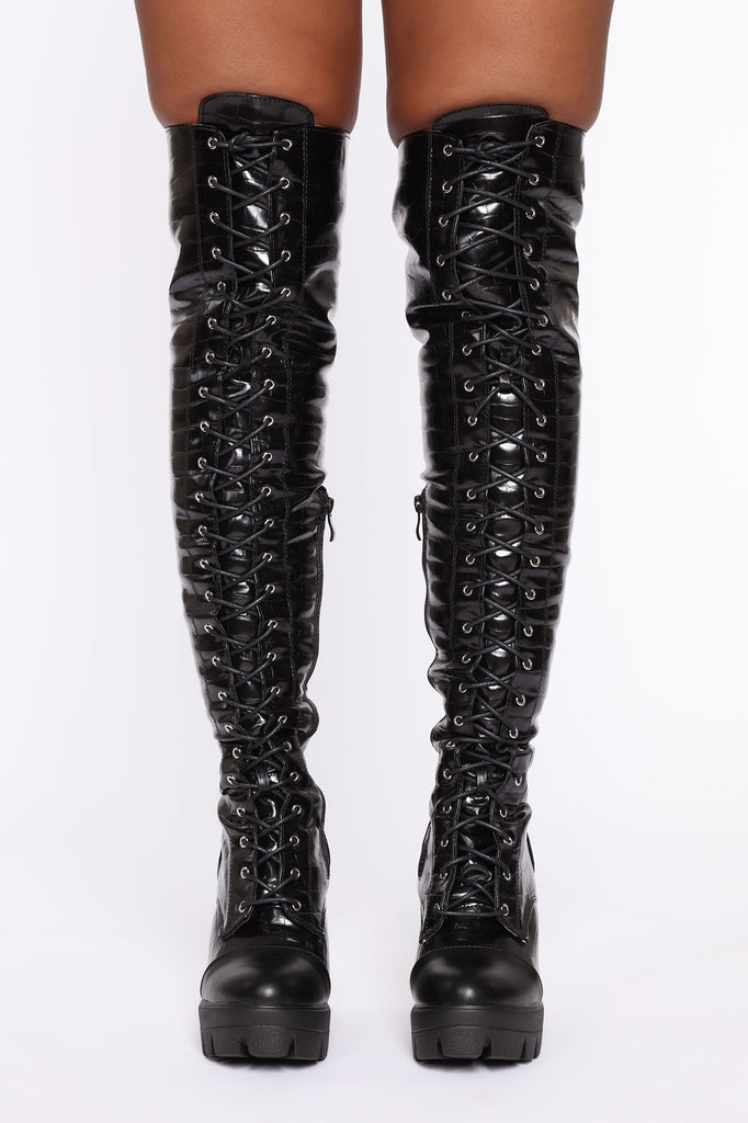 Not In The Same Lane Boots - Black Snake