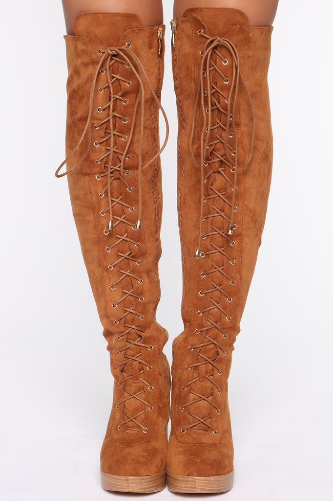 Savage Season Thigh High Boots - Chestnut