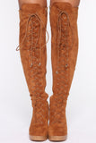 Savage Season Thigh High Boots - Chestnut