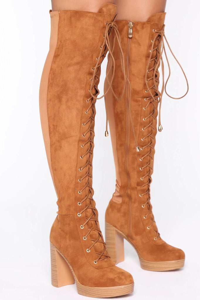 Savage Season Thigh High Boots - Chestnut