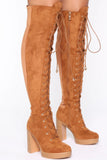 Savage Season Thigh High Boots - Chestnut