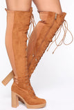 Savage Season Thigh High Boots - Chestnut