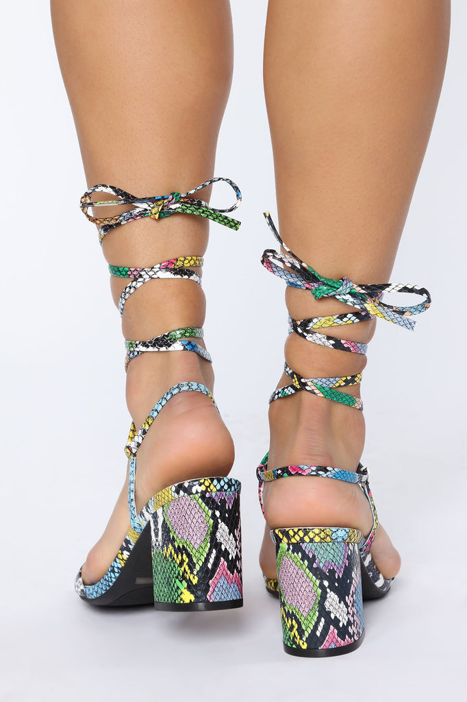 Squared In Heeled Sandals - Multi Color