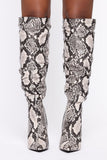Lioness Heeled Boots - Black/ White Snake