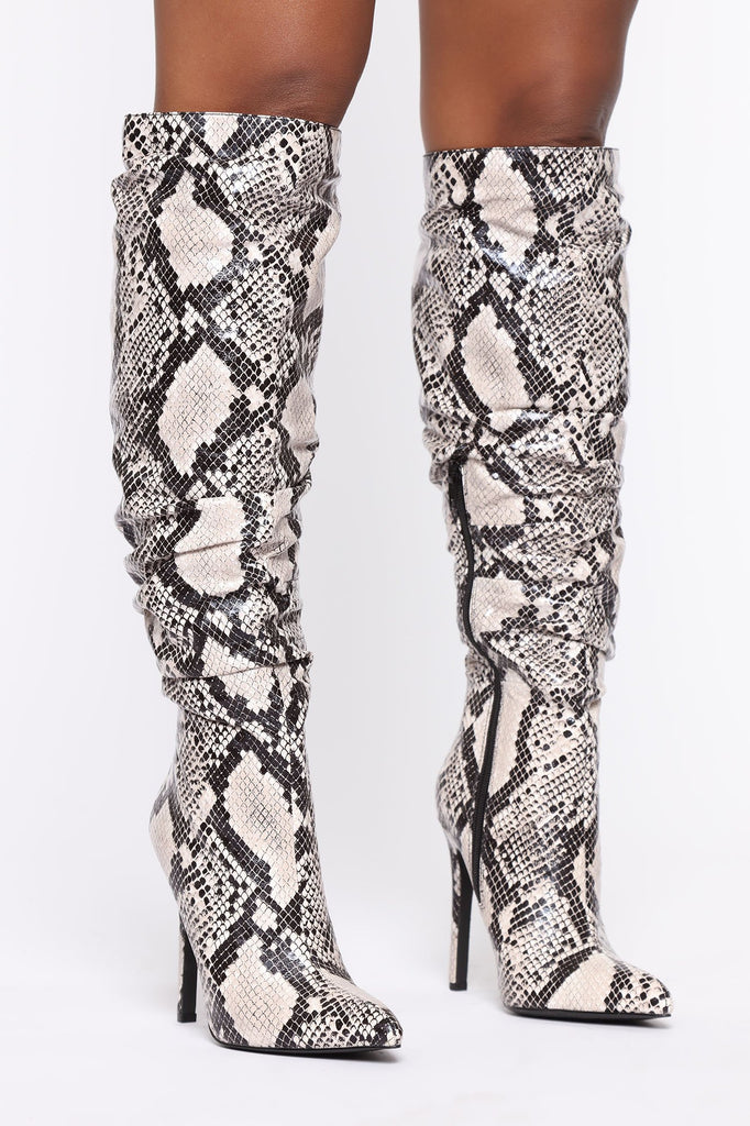 Lioness Heeled Boots - Black/ White Snake