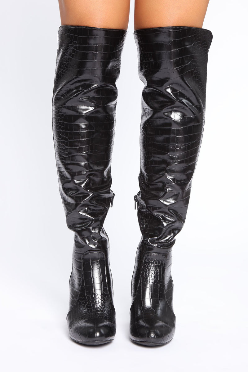 Worst Behavior Over The Knee Boots - Black
