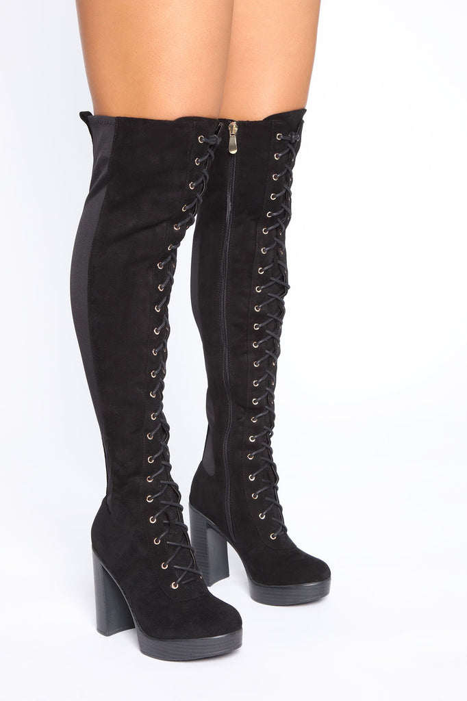 Savage Season Thigh High Boots - Black