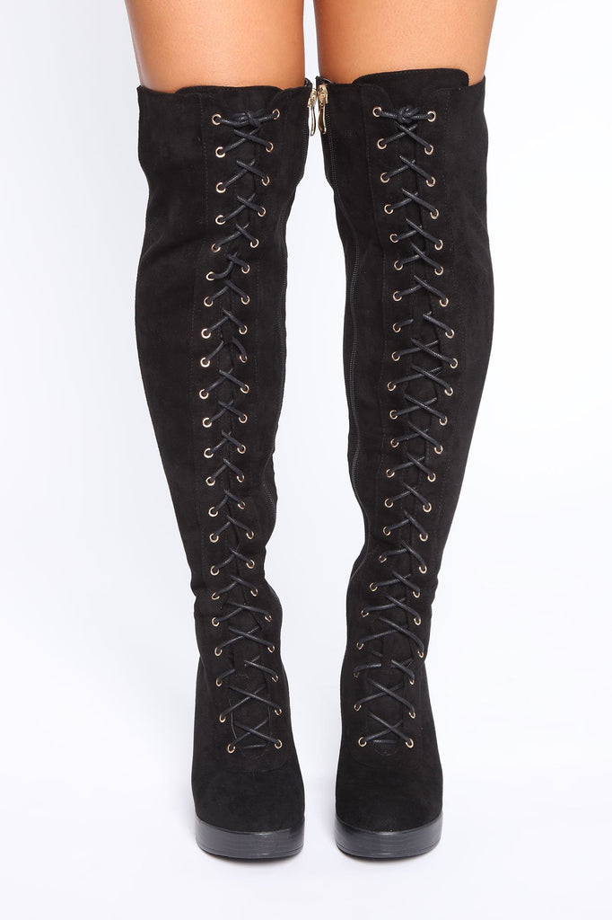 Savage Season Thigh High Boots - Black