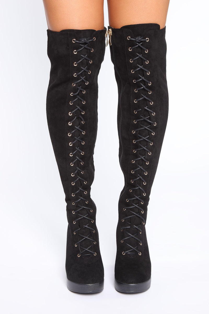 Savage Season Thigh High Boots - Black
