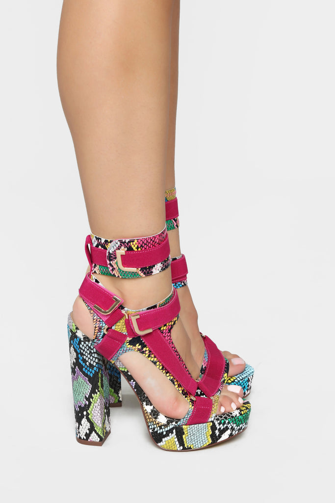 Head In The Clouds Platform Heel - Mutli Snake