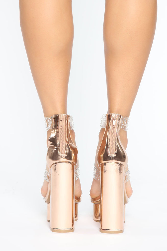 Clear The Way Heeled Sandals - Rose Gold