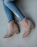 Curb Appeal Faux Suede Heeled Bootie - Taupe