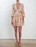 Floral Chiffon Boho Deep V neck backless Dress